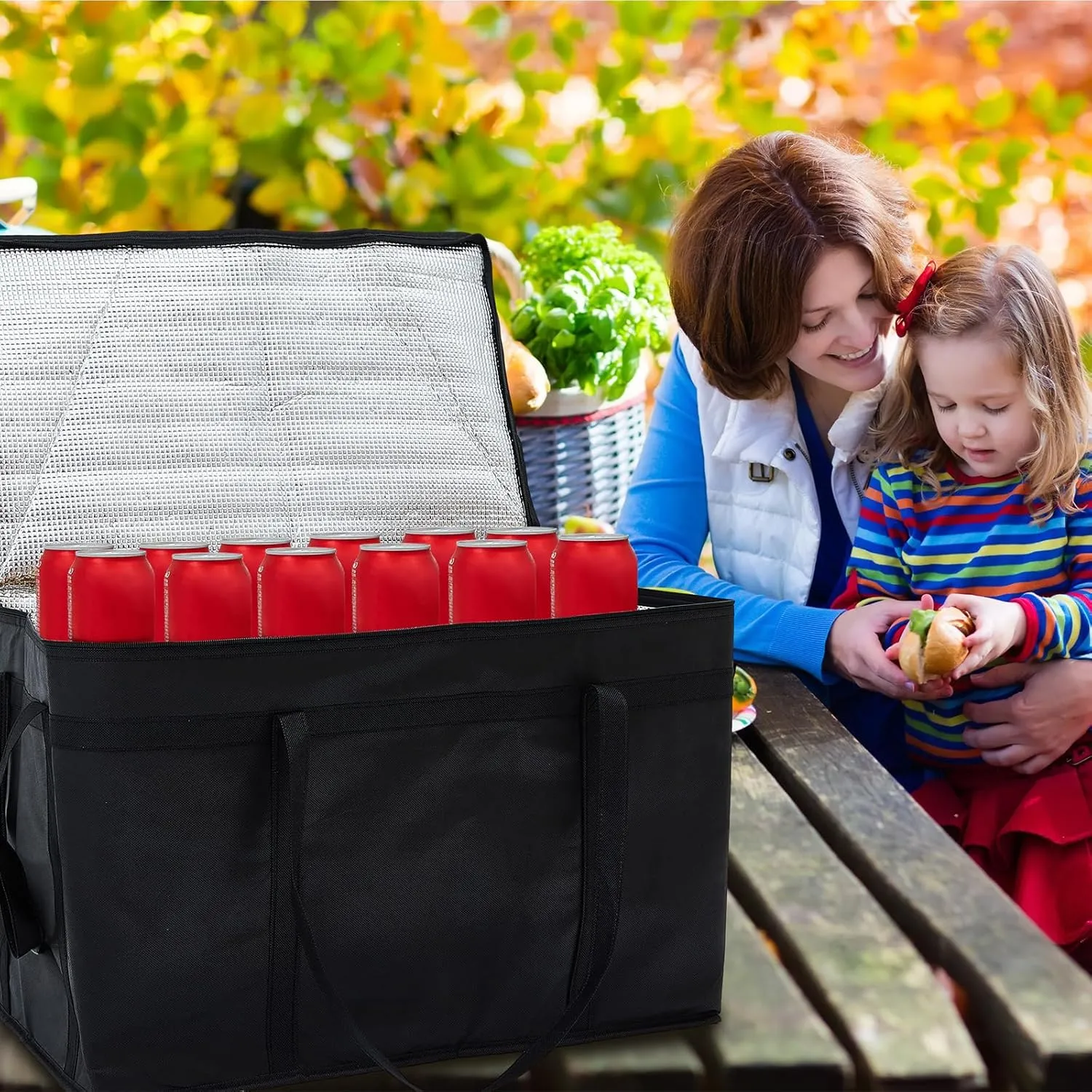 Maxcheck Insulated Food Delivery Bag XXXL Large Capacity Hot Cold Grocery Tote Bag Reusable Warming Cooler Pizza Catering Carrier for Commercial Travel Lunch Shopping Gifts(Black,6)