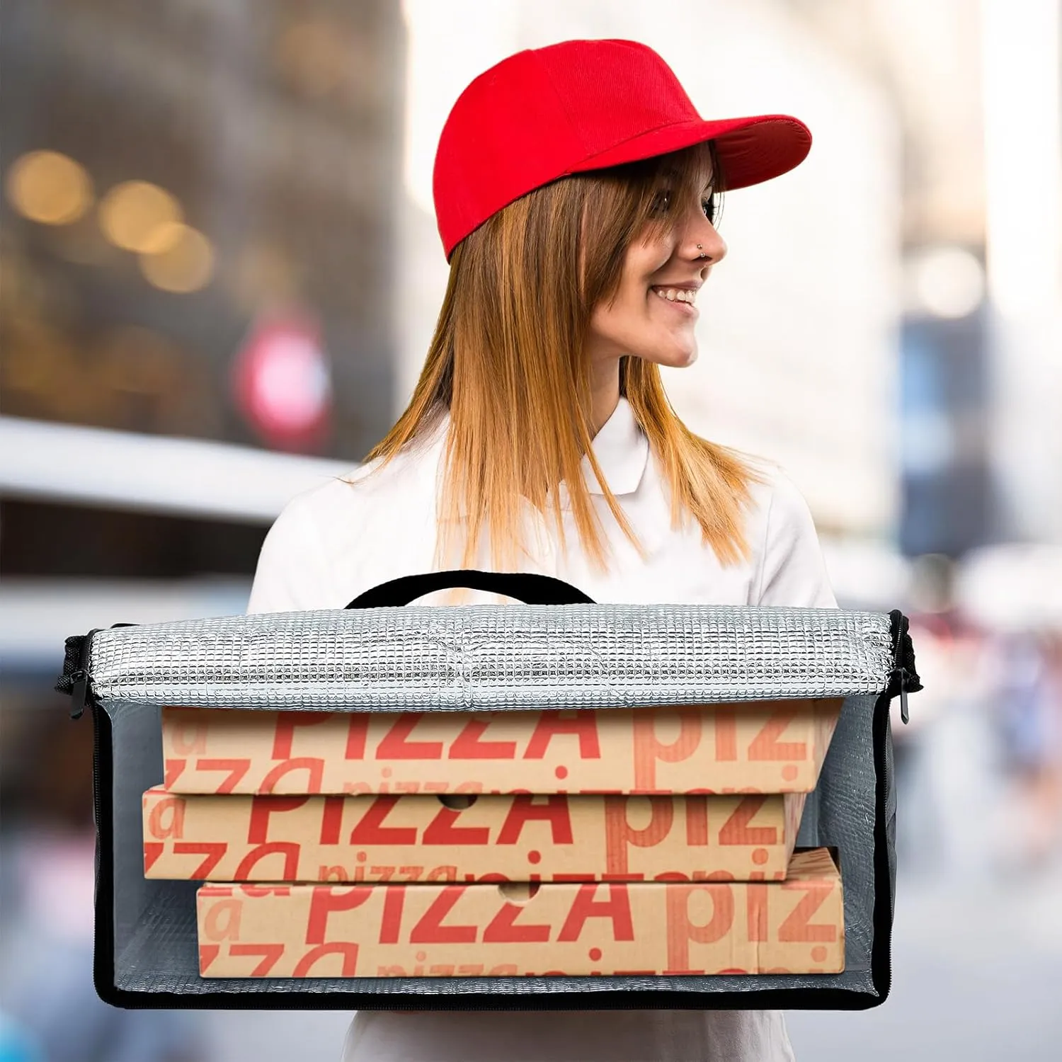 Maxcheck Insulated Food Delivery Bag XXXL Large Capacity Hot Cold Grocery Tote Bag Reusable Warming Cooler Pizza Catering Carrier for Commercial Travel Lunch Shopping Gifts(Black,6)