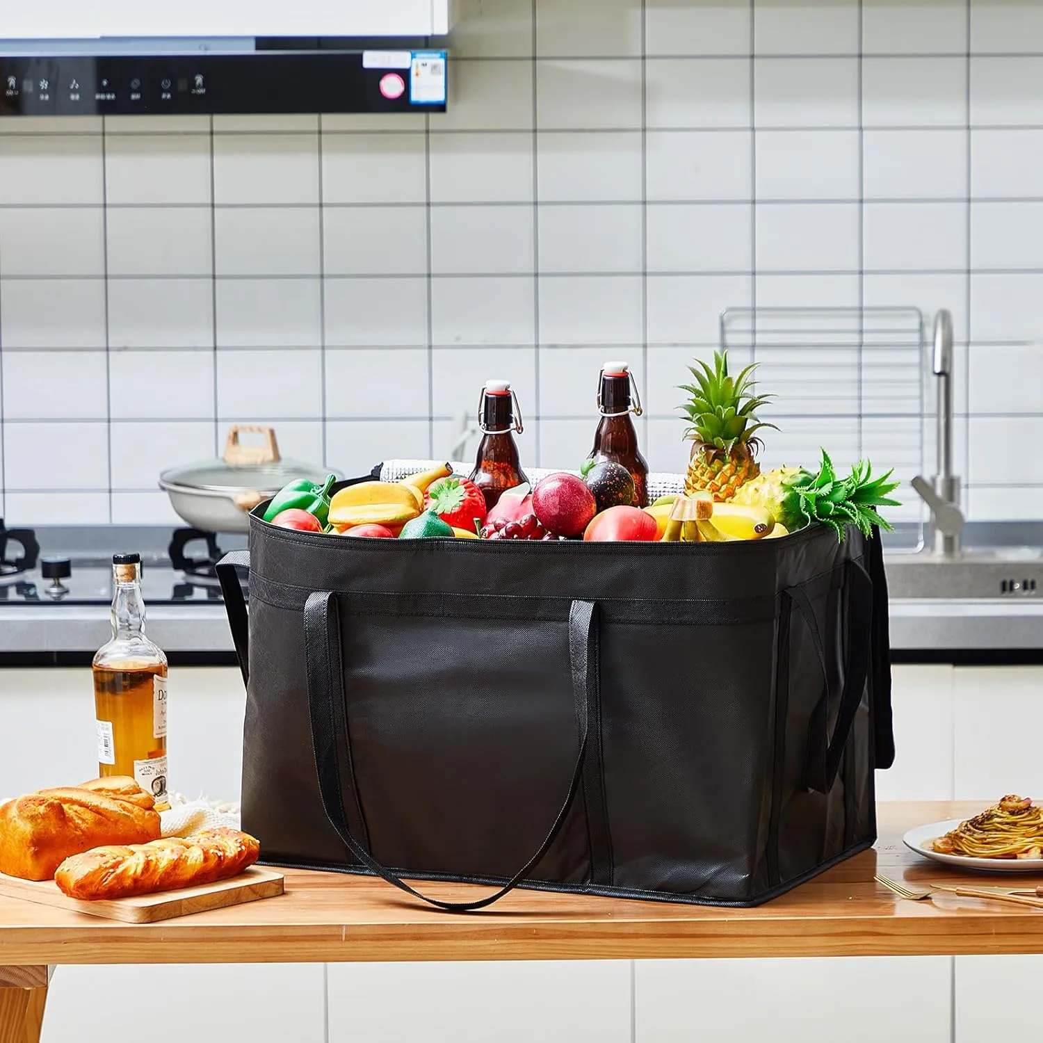 Maxcheck Insulated Food Delivery Bag XXXL Large Capacity Hot Cold Grocery Tote Bag Reusable Warming Cooler Pizza Catering Carrier for Commercial Travel Lunch Shopping Gifts(Black,6)