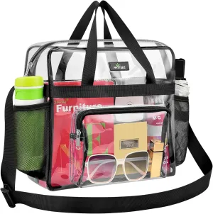 MAY TREE Clear Bag for Stadium Events 12×6×12 Clear Tote Lunch Bag with Reinforced Straps for Work and Sporting Events, Black