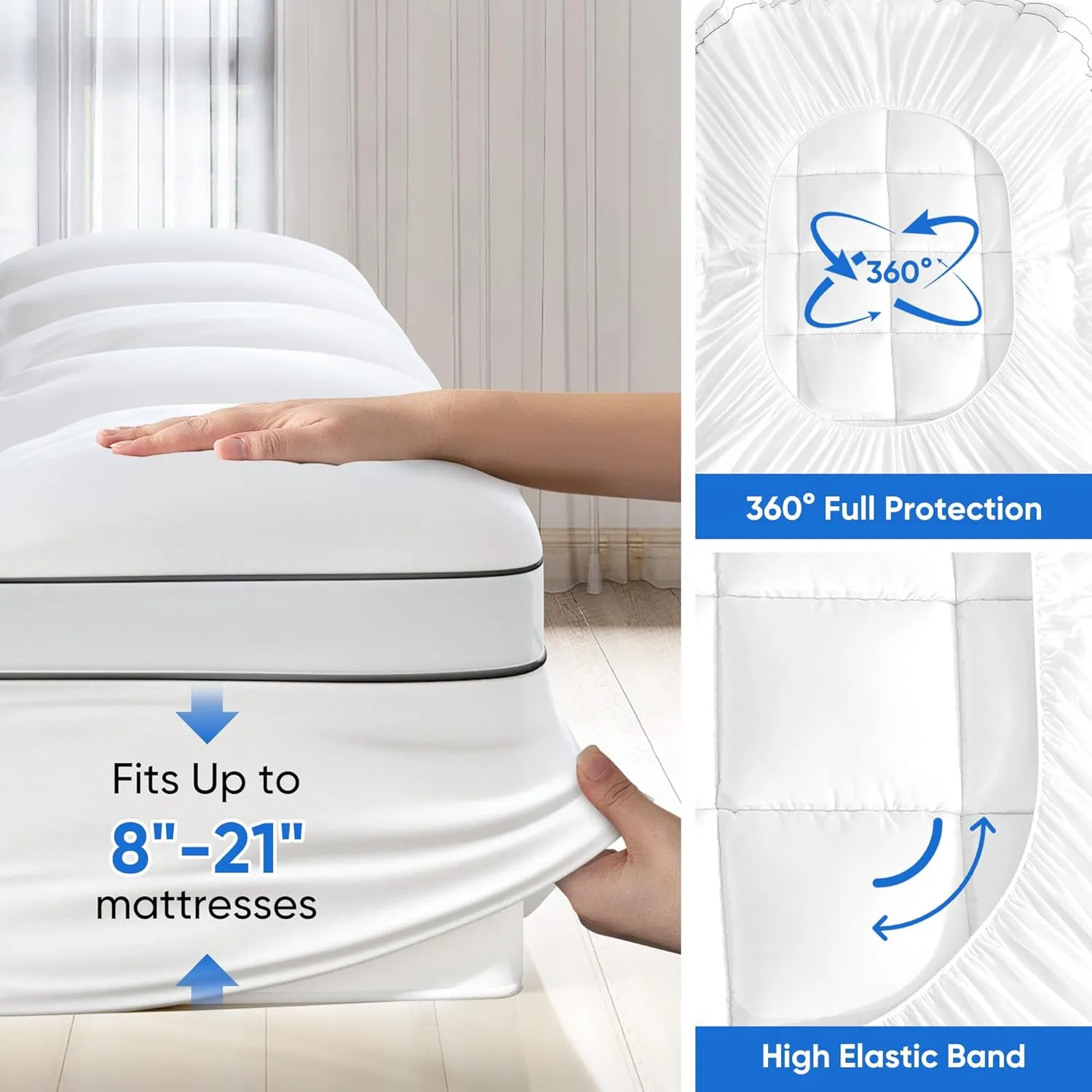 Memory Foam Mattress Topper Dual Layer 4 Inch Queen Size, 2 Inch Cooling Gel Memory Foam Plus 2 Inch Down Alternative Pillow Top Mattress Pad Cover with 8-21 Inch Deep Pocket