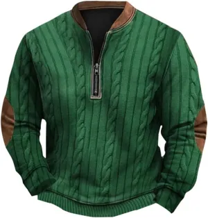 Mens 1/4 Zip Pullover Sweatshirts Long Sleeve Band Collar Knit Pattern Sweaters Casual Athletic Graphic Tee Shirts