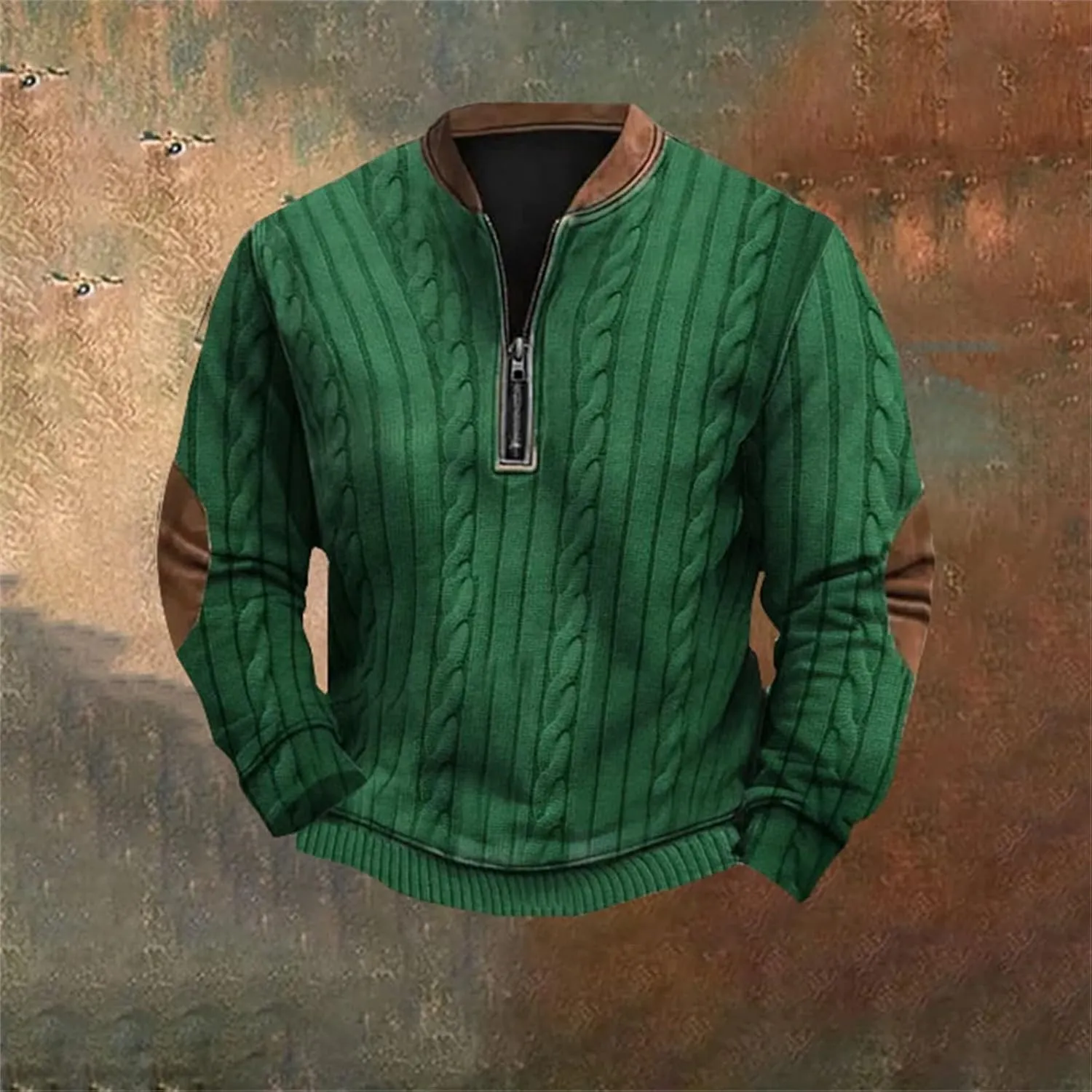 Mens 1/4 Zip Pullover Sweatshirts Long Sleeve Band Collar Knit Pattern Sweaters Casual Athletic Graphic Tee Shirts