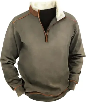 Men's Aztec Western Jacket Cowboy Print Sweatshirt Winter Warm Sweater 1/4 Zip Stand Collar Fit Casual Fall Outwear