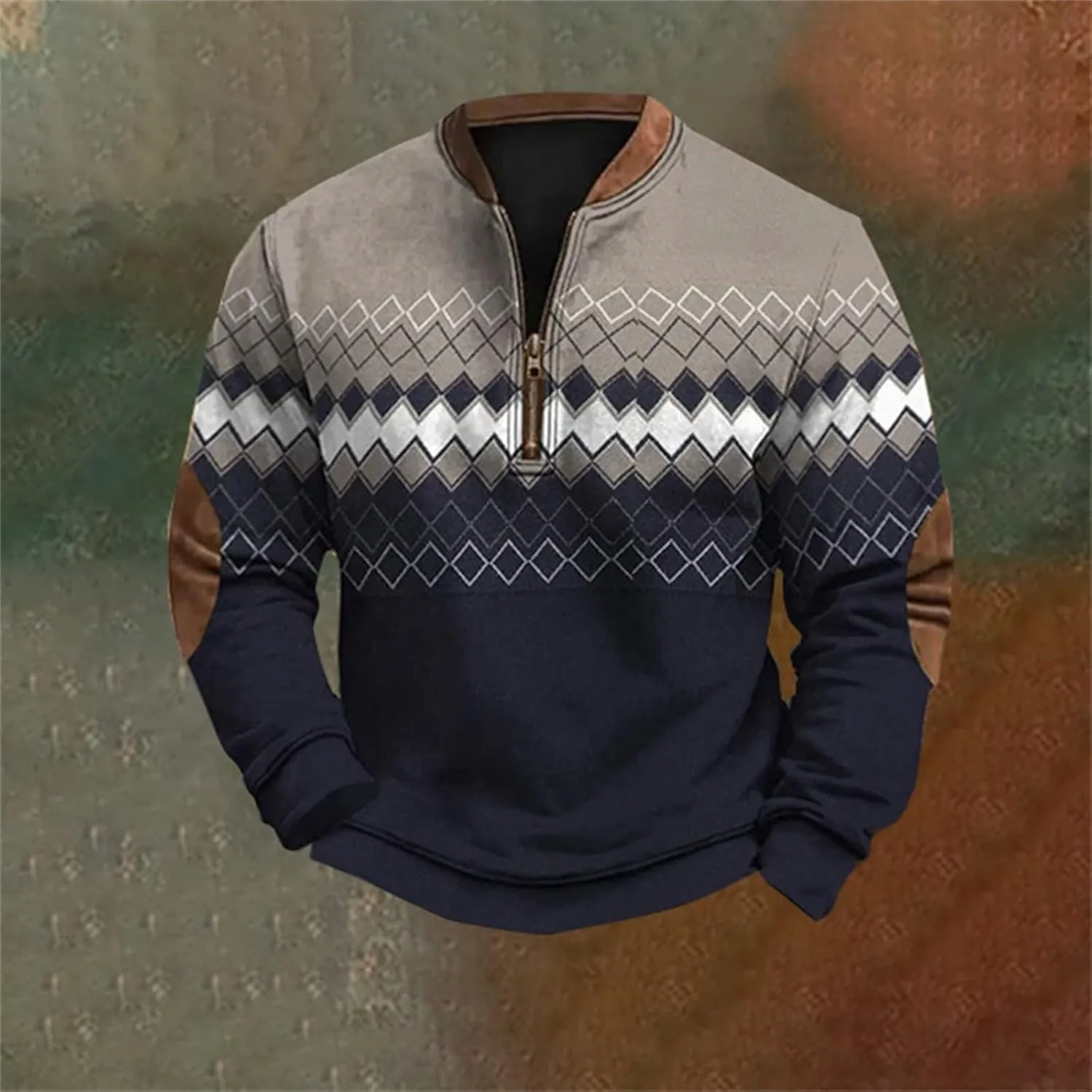 Men's Fashion Hoodies & Sweatshirts, Quarter Zip Pullover Men Long Sleeve Outdoor Stand Collar Twist Pattern Sweaters