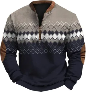 Men's Fashion Hoodies & Sweatshirts, Quarter Zip Pullover Men Long Sleeve Outdoor Stand Collar Twist Pattern Sweaters