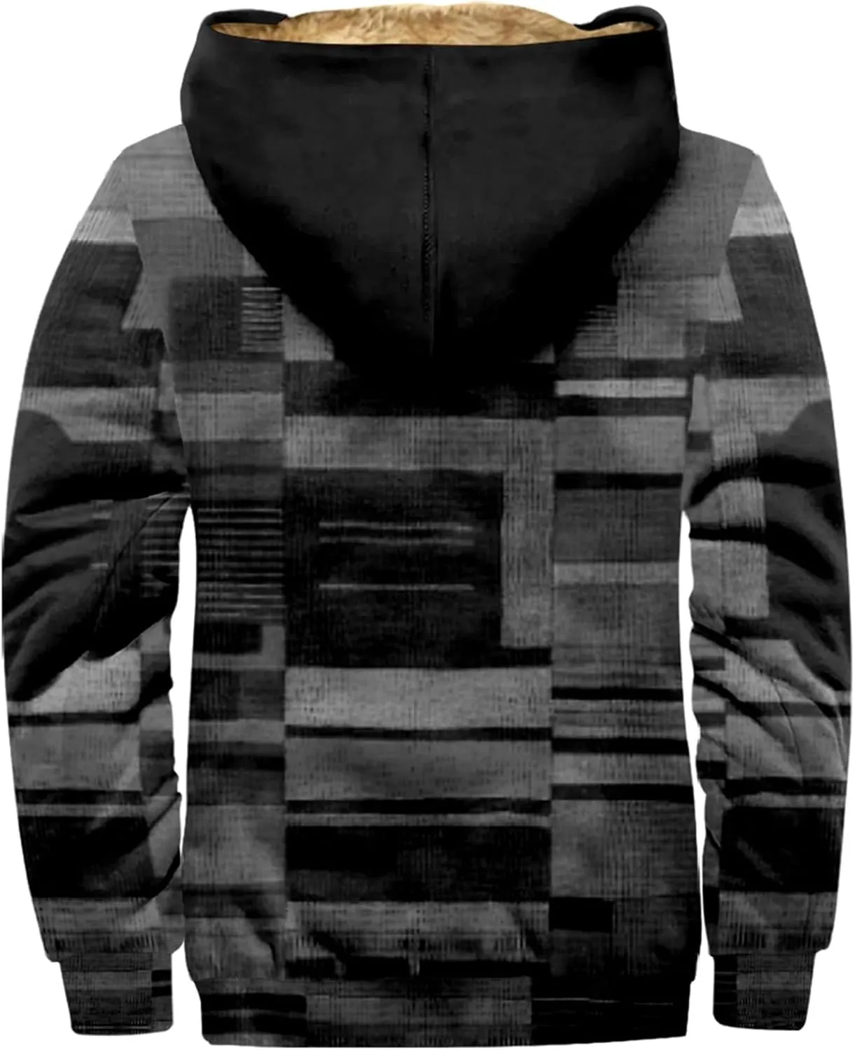 Mens Fuzzy Sherpa Jacket Long Sleeve Fleece Zip Up Coat Fall Winter Puffer Jacket Casual Zipper Varsity Coat Hooded