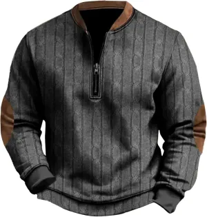 Men's Sweater 1/4 Zip Up Sweatshirt Funny 3D Pattern Stand Collar Pullover Sweaters Vintage Graphic Knit Print Polos