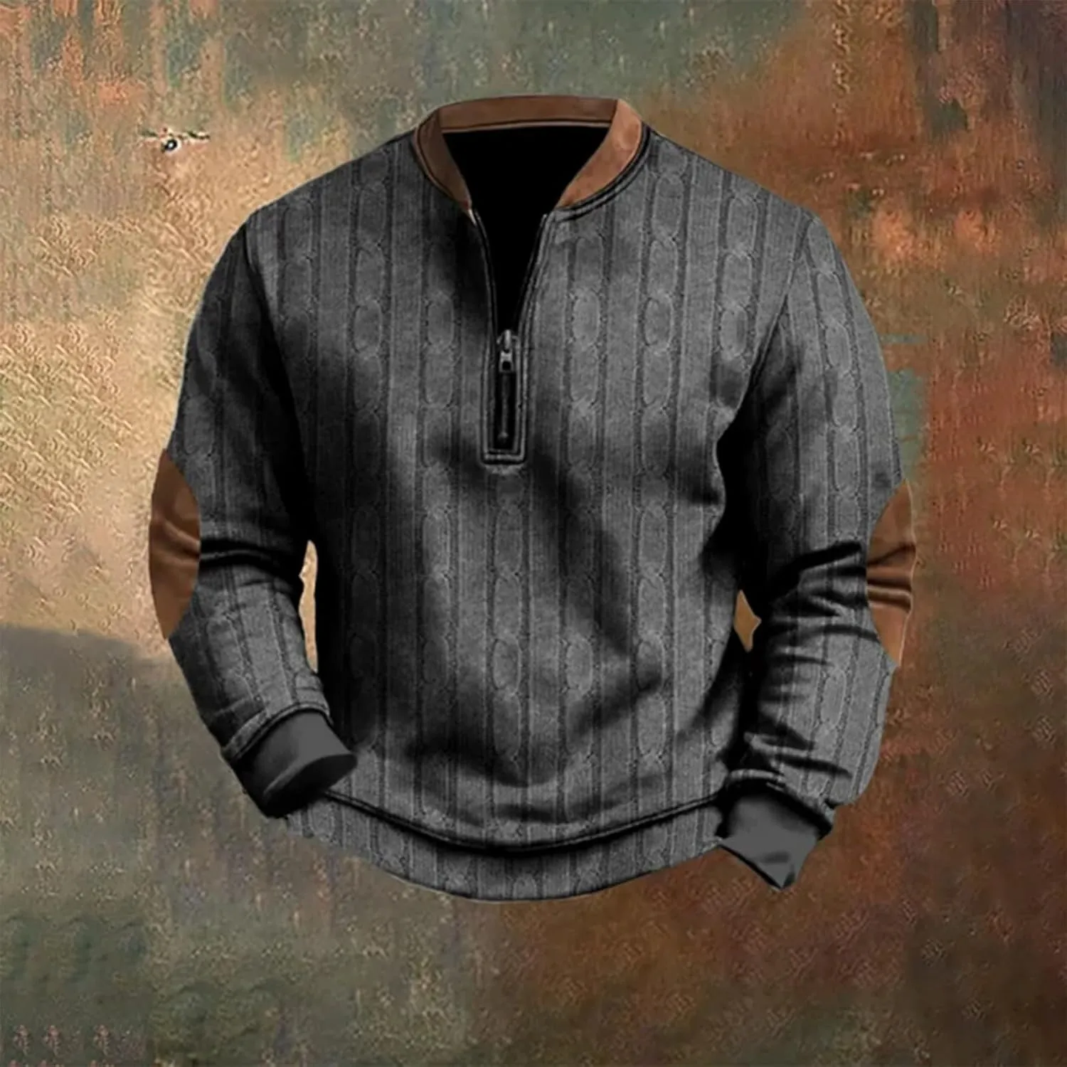 Men's Sweater 1/4 Zip Up Sweatshirt Funny 3D Pattern Stand Collar Pullover Sweaters Vintage Graphic Knit Print Polos