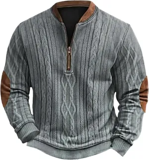 Men's Sweatshirts Quarter Zip Stand Collar 3D Pattern Sweater Casual Long Sleeve Funny Outdoor Knit Print Pullovers
