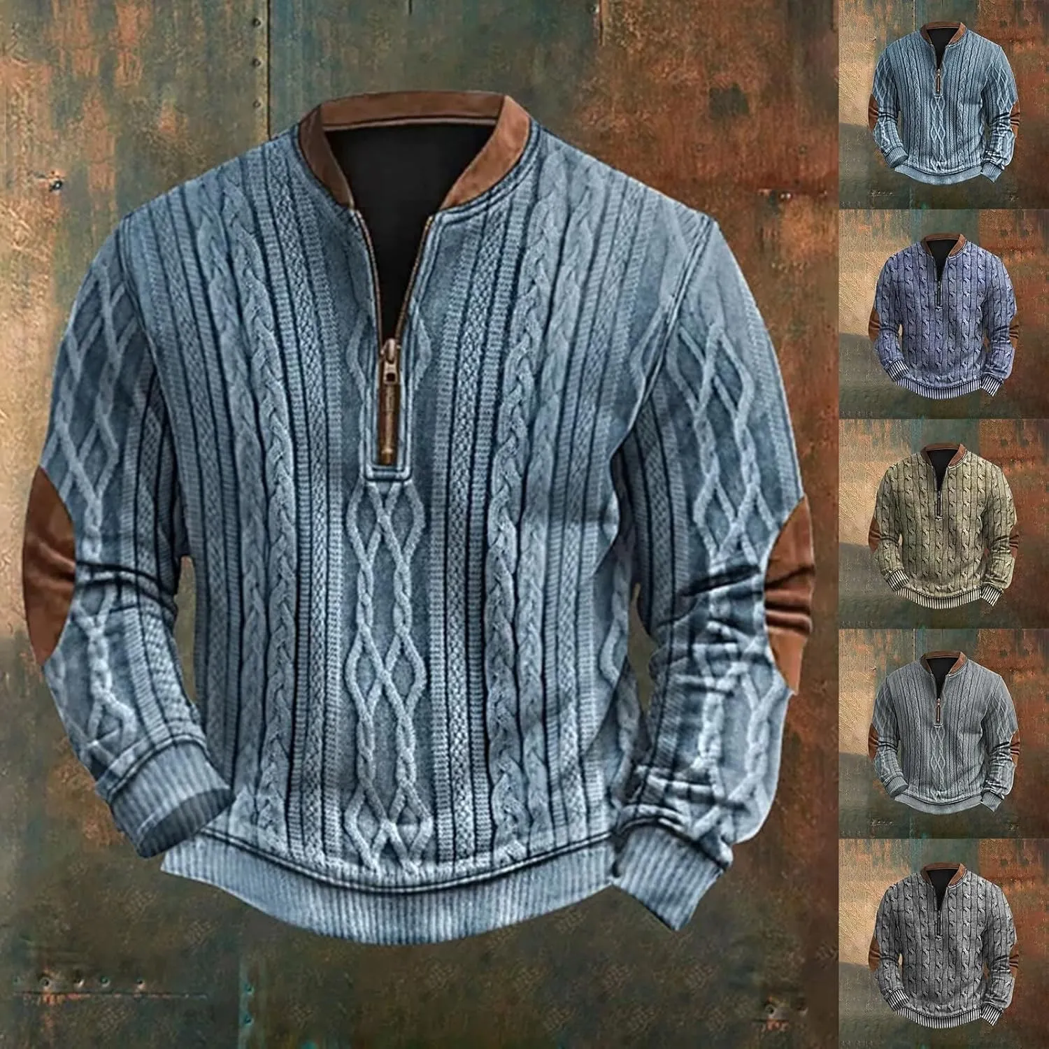 Men's Sweatshirts Quarter Zip Stand Collar 3D Pattern Sweater Casual Long Sleeve Funny Outdoor Knit Print Pullovers