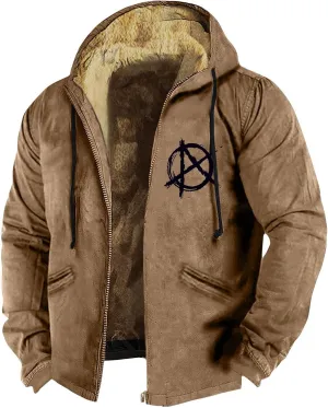 Mens Vintage Fleece Jacket Sherpa Lined Winter Coats Parka Warm Over Outerwear Windproof Casual Hoodies with Pocket