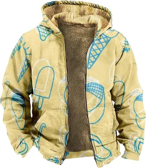 Mens Vintage Fleece Jacket Sherpa Lined Winter Coats Winter Warm Tactical Jackets Quilted Down Varsity Coat Hooded