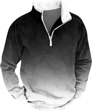 Men's Vintage Western Cowboy Zipper Sweatshirt Winter Thick Sweater Half Zip Stand Collar Cowboy Print Jacket Coats