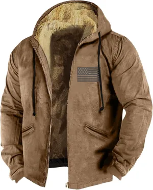 Men's Western Vintage Print Sherpa Fleece Lined Jackets Faux Fur Puffer Jacket Quilted Down Varsity Coat Plus Size