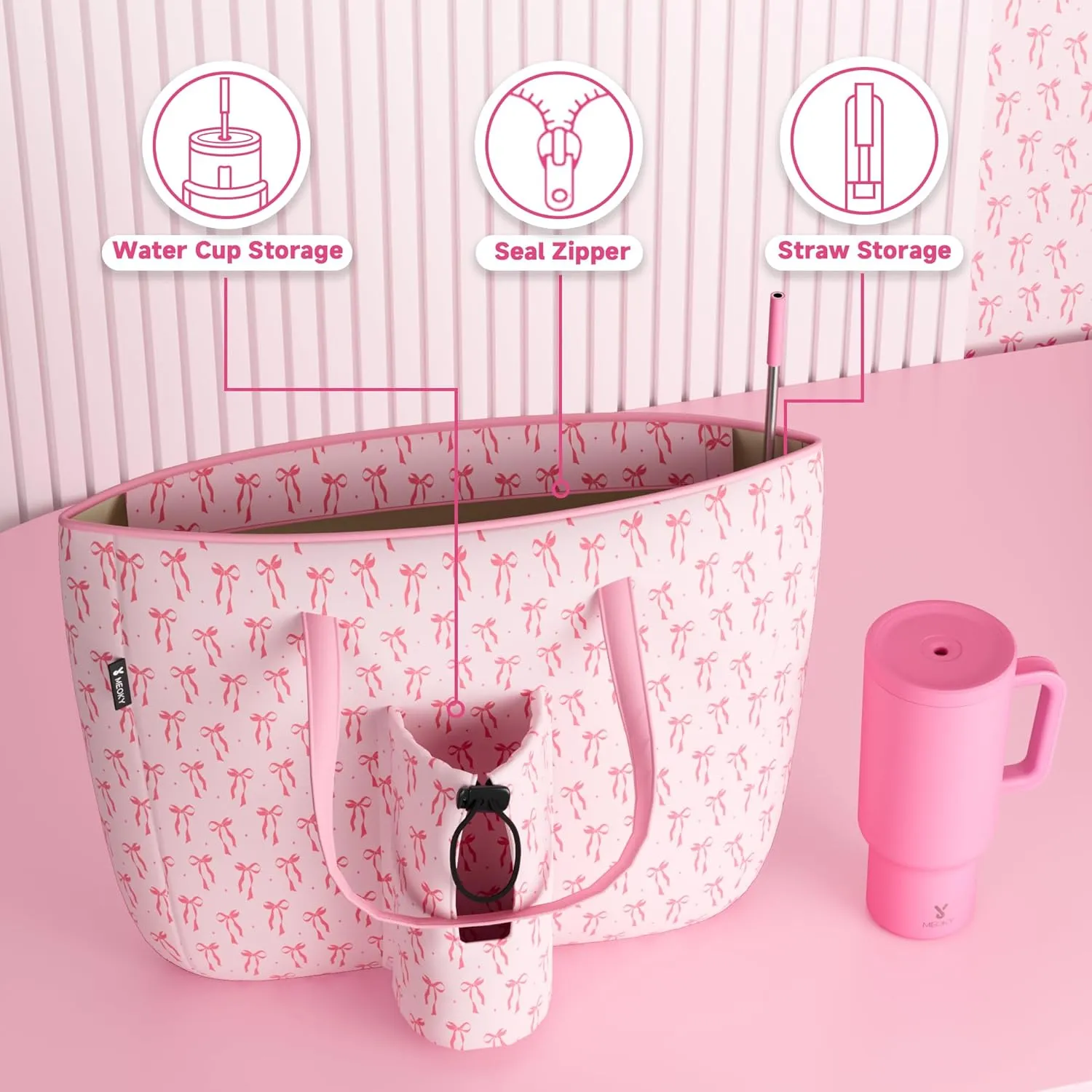 Meoky 15 L Womens Tote Bag: Utility Tote Bag with Zipper for 40 oz Tumbler with Handle