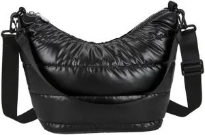 Metallic Puffy Crossbody Quilted Shoulder Bag for Women Metallic Puffer Purse Large Capacity Tote Bag with Adjustable Nylon Strap (Black)