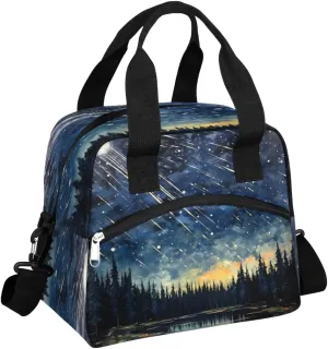 Meteor Streaking Across The Forest Insulated Lunch Bag for Women Men Reusable Waterproof Lunch Box Cooler Tote Bag One shoulder portable meal bag Portable Adult Lunchbox for Work Picnic Hiking Beach