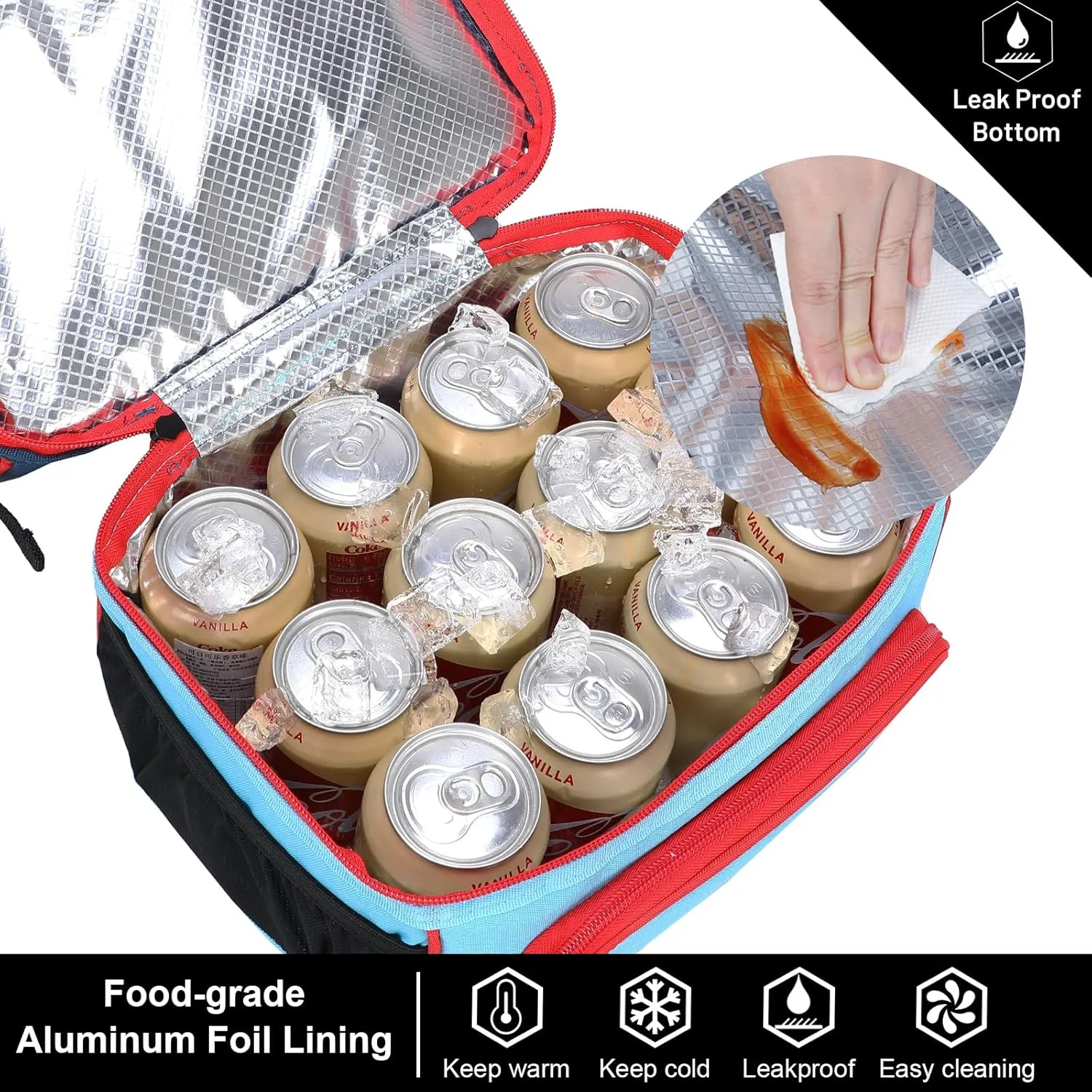 MIER 2 Compartment Lunch Bag Tote with Shoulder Strap for Men and Women Insulated Leakproof Cooler Bag, Blue