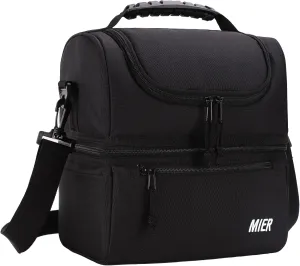 MIER Adult Lunch Box Insulated Lunch Bag Large Cooler Tote Bag for Men, Women, Double Deck Cooler(Black Large)
