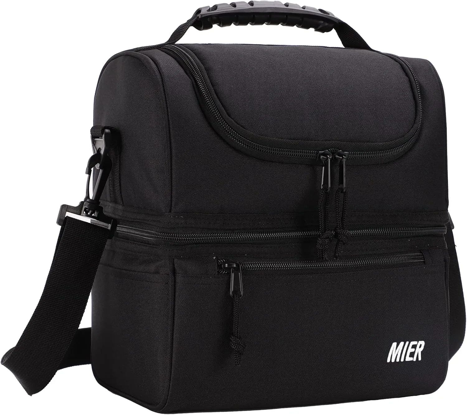 MIER Adult Lunch Box Insulated Lunch Bag Large Cooler Tote Bag for Men, Women, Double Deck Cooler(Black Large)