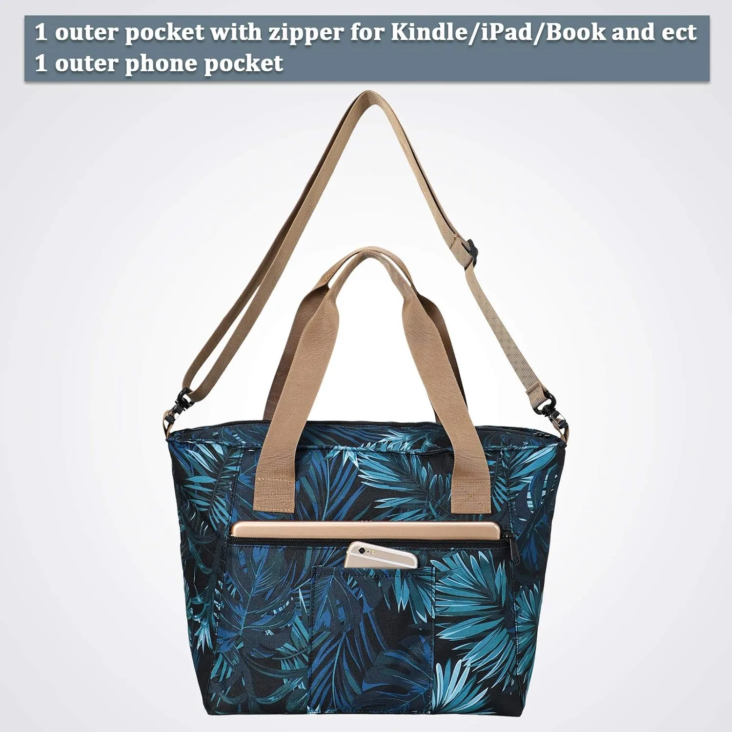 MIER Lunch Bags for Women Large Insulated Lunch Tote Bag Lunchbox Container for Work College Travel Beach, Adjustable Shoulder Strap (Palm Leaves)