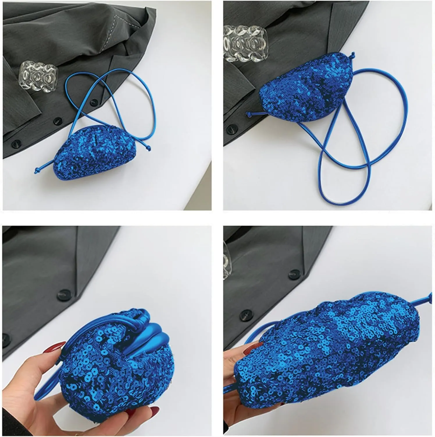 MINGSEECESS Women Fashion Cloud-Shaped Dumpling Bag Metallic Ruched Crossbody Cell Phone Bag Clutch Shoulder Handbag