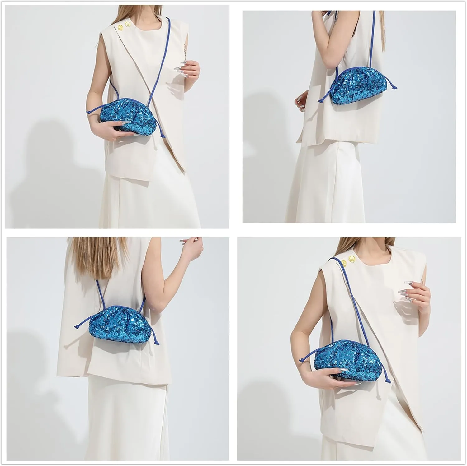 MINGSEECESS Women Fashion Cloud-Shaped Dumpling Bag Metallic Ruched Crossbody Cell Phone Bag Clutch Shoulder Handbag