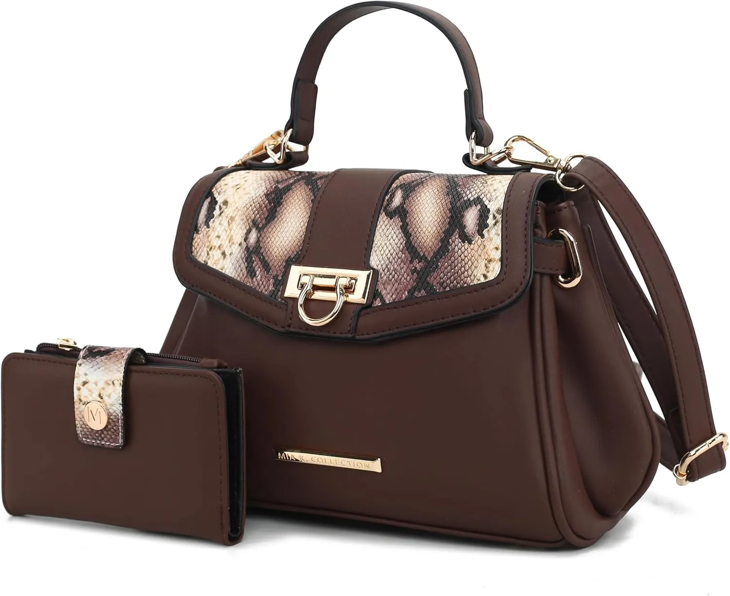 MKF Collection 2Pcs Satchel Bag with Wallet Snake Embossed Womens Crossbody Bag Vegan Leather Handbag Purse By Mia K