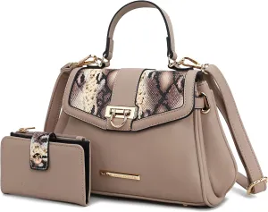 MKF Collection 2Pcs Satchel Bag with Wallet Snake Embossed Womens Crossbody Bag Vegan Leather Handbag Purse By Mia K