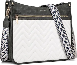 molshine Quilted Crossbody Bags for Women, Medium PU Leather Crossbody Shoulder Handbag with Adjustable Wide Strap DLK0039