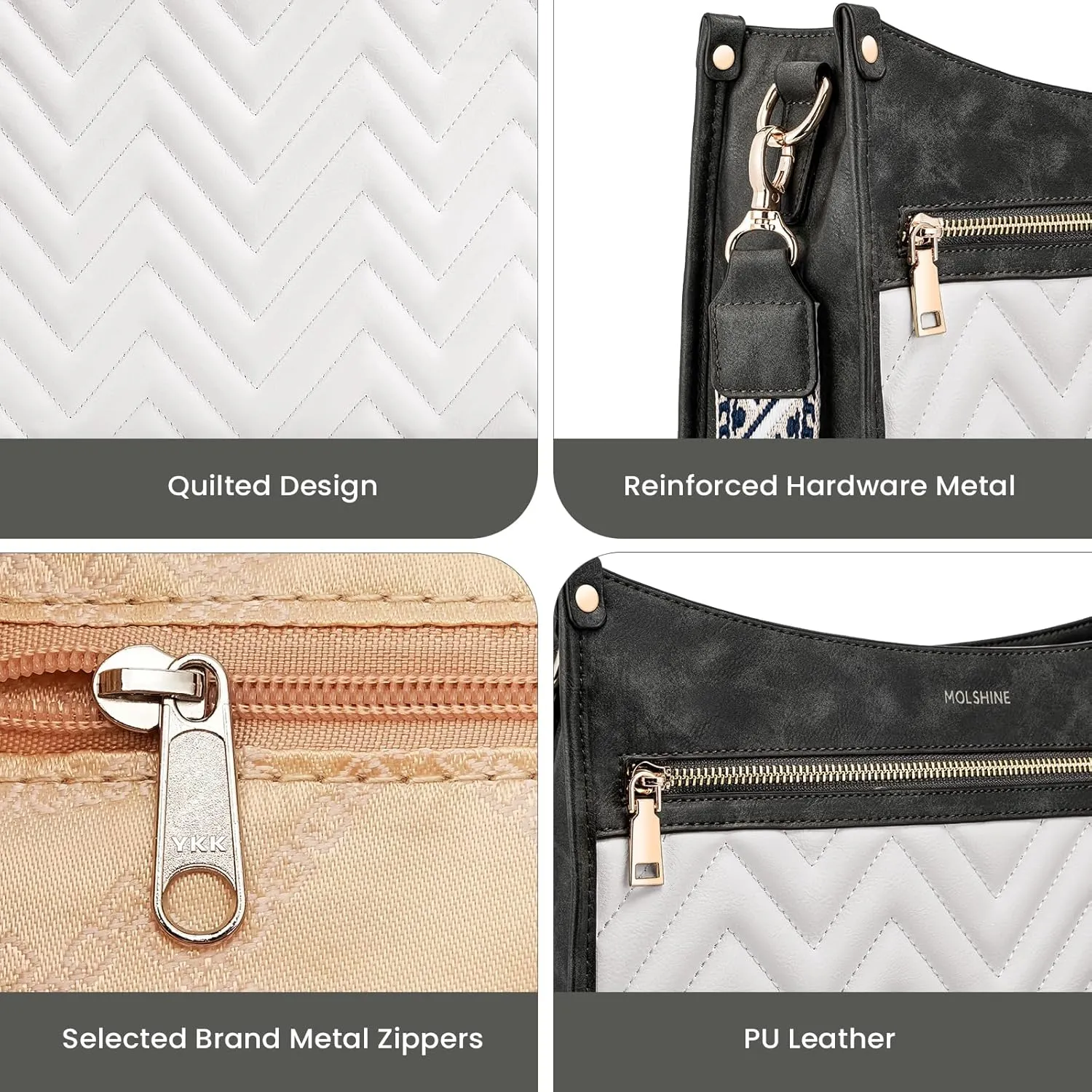 molshine Quilted Crossbody Bags for Women, Medium PU Leather Crossbody Shoulder Handbag with Adjustable Wide Strap DLK0039