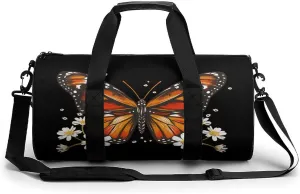 Monarch Butterfly Daisy Flowers Funny Gym Bag Travel Tote Bag Duffel Bag for Men Women Weekender Sports Vacation