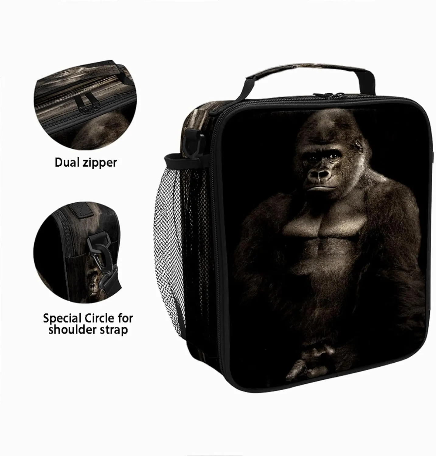 Monkey Animal Reusable Insulated Lunch Bag Cooler Lunch Box Freezable Thermal Leak-proof Tote Shoulder Strap for School Office Picnic Travel Lunch Tote Bag