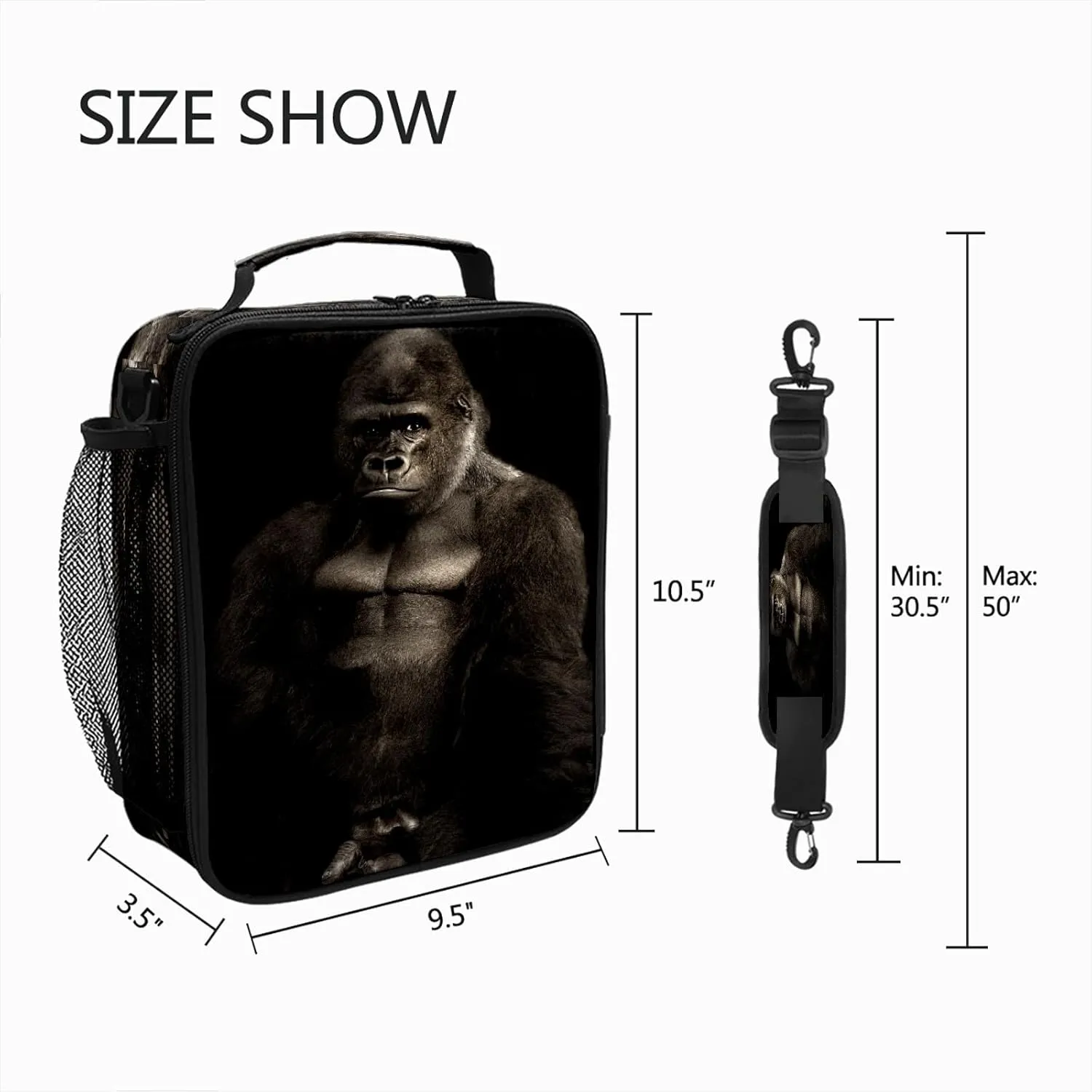 Monkey Animal Reusable Insulated Lunch Bag Cooler Lunch Box Freezable Thermal Leak-proof Tote Shoulder Strap for School Office Picnic Travel Lunch Tote Bag