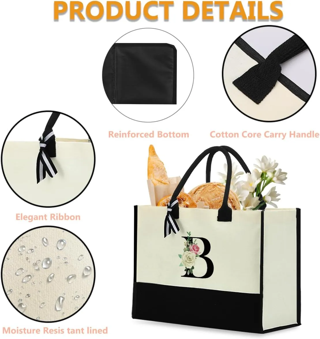 Monogrammed Tote Bags Floral Letter Initial Bag Personalized Beach Bag Monogrammed Gifts for Women Bridesmaids Wedding