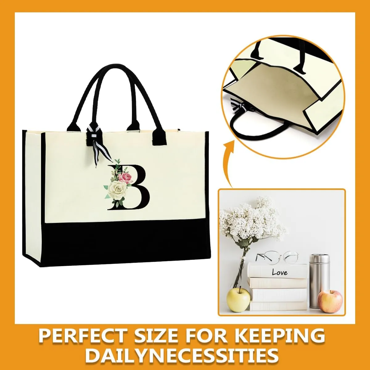 Monogrammed Tote Bags Floral Letter Initial Bag Personalized Beach Bag Monogrammed Gifts for Women Bridesmaids Wedding