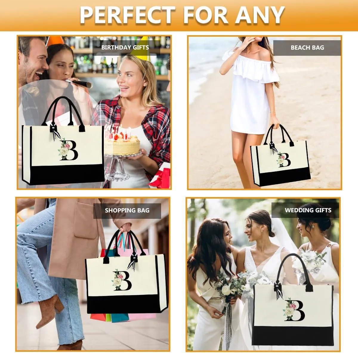Monogrammed Tote Bags Floral Letter Initial Bag Personalized Beach Bag Monogrammed Gifts for Women Bridesmaids Wedding