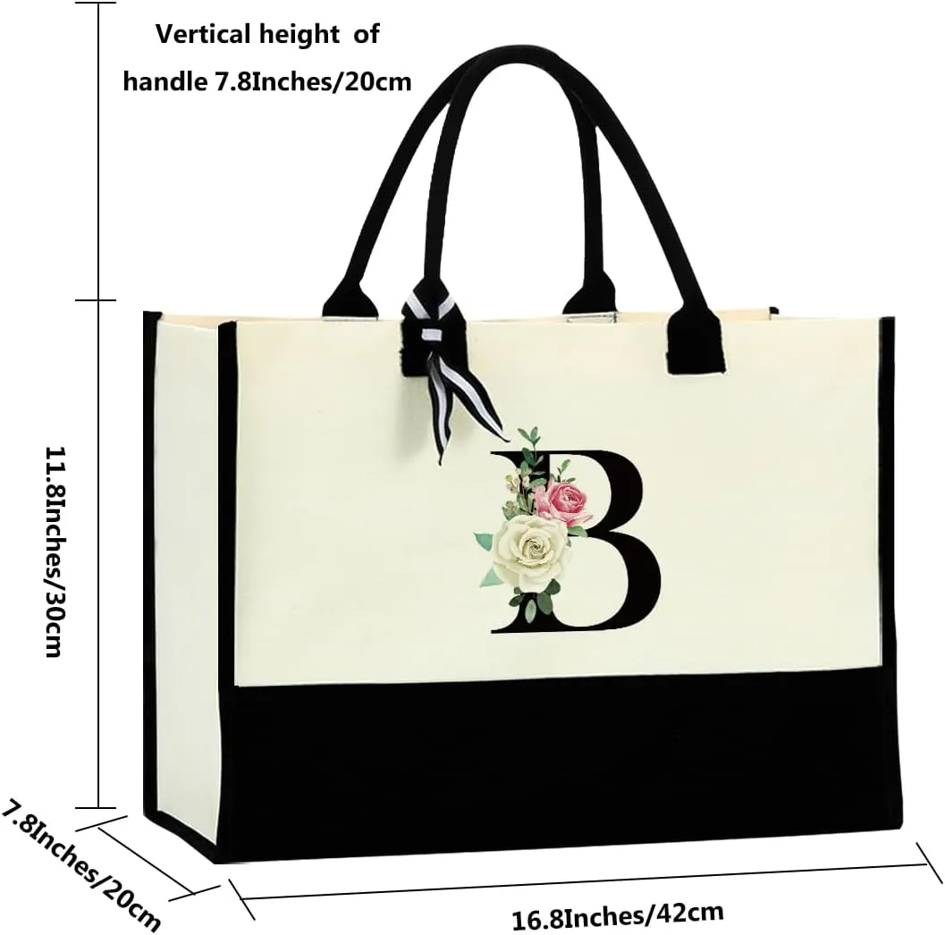 Monogrammed Tote Bags Floral Letter Initial Bag Personalized Beach Bag Monogrammed Gifts for Women Bridesmaids Wedding