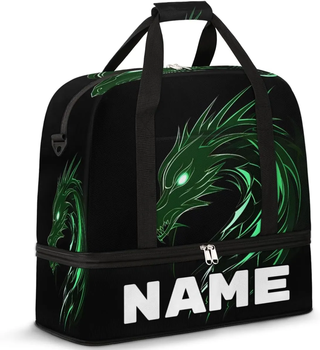 Monster Dragon Custom Foldable Duffle Bag with Shoes Compartment Personalized Large Capacity Waterproof Travel Weekender Bag Overnight Bag for Sports Gym