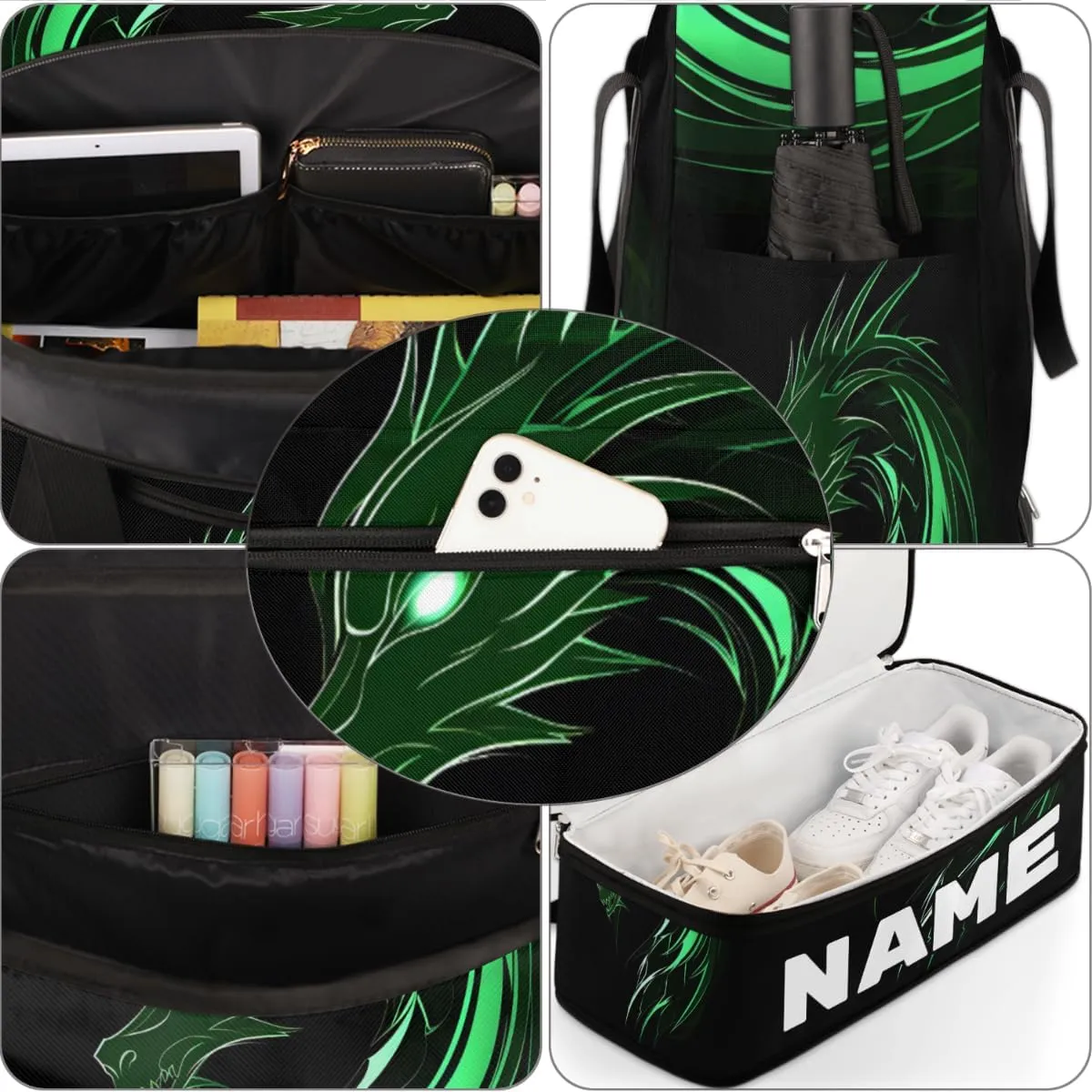 Monster Dragon Custom Foldable Duffle Bag with Shoes Compartment Personalized Large Capacity Waterproof Travel Weekender Bag Overnight Bag for Sports Gym