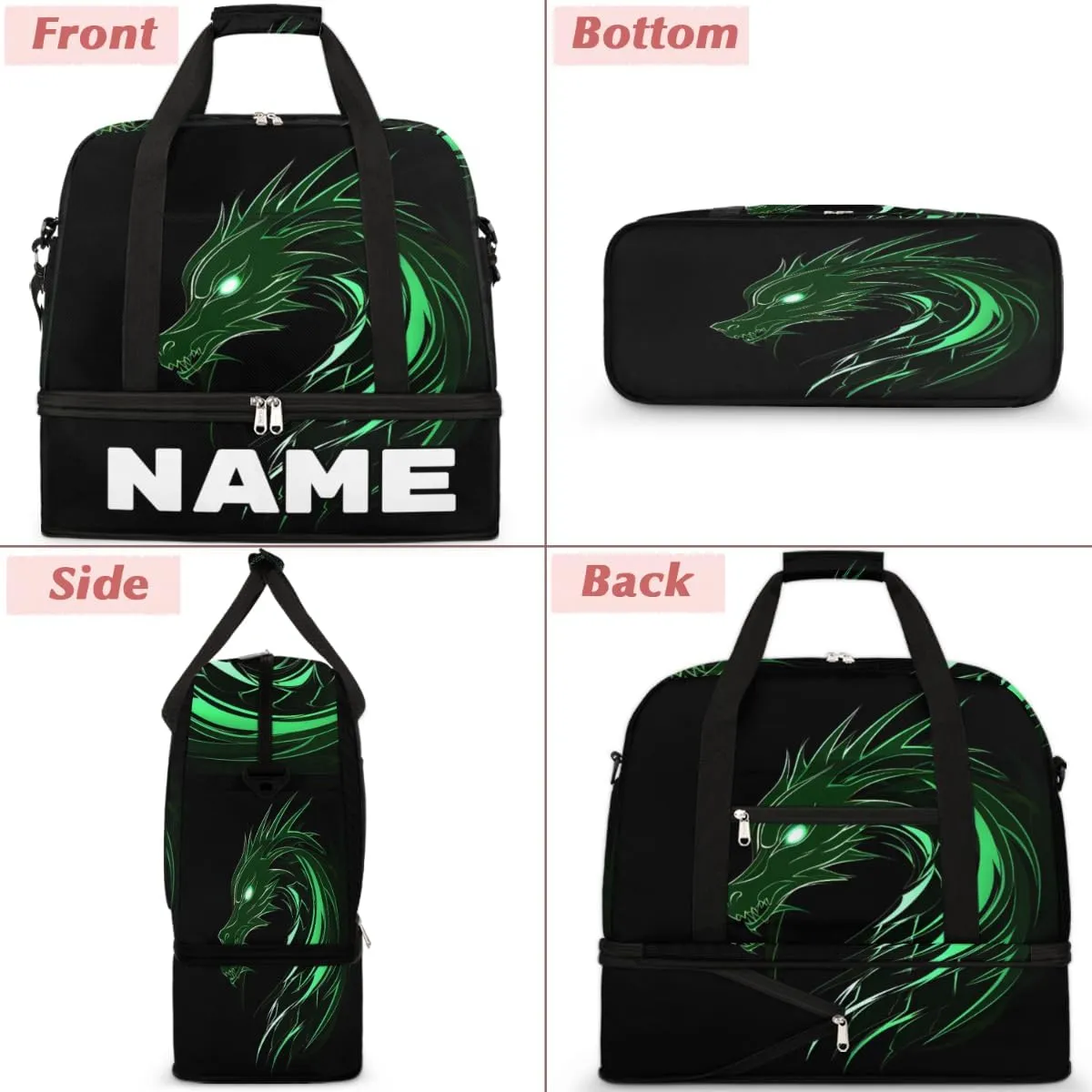 Monster Dragon Custom Foldable Duffle Bag with Shoes Compartment Personalized Large Capacity Waterproof Travel Weekender Bag Overnight Bag for Sports Gym