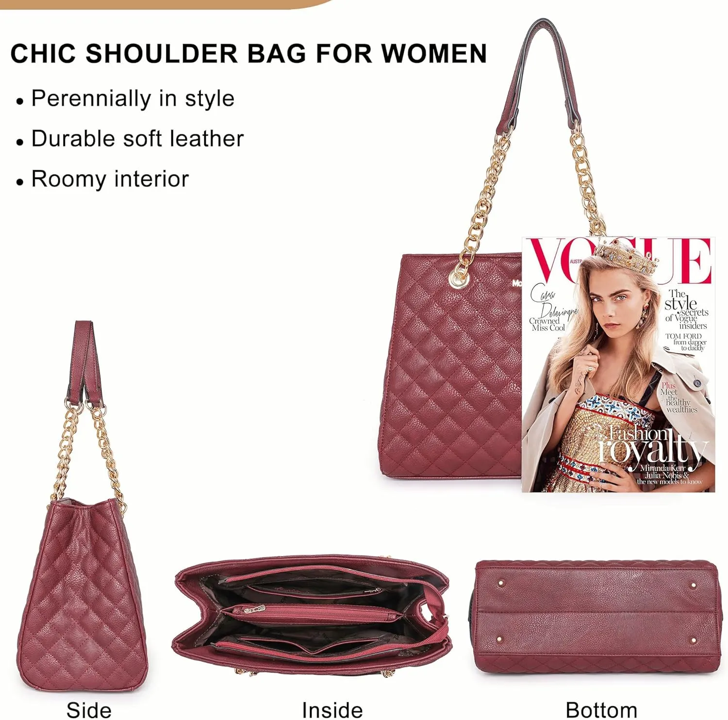 Montana West MEDIUM Tote Bag for Women Quilted Chain Handbags Shoulder Purse