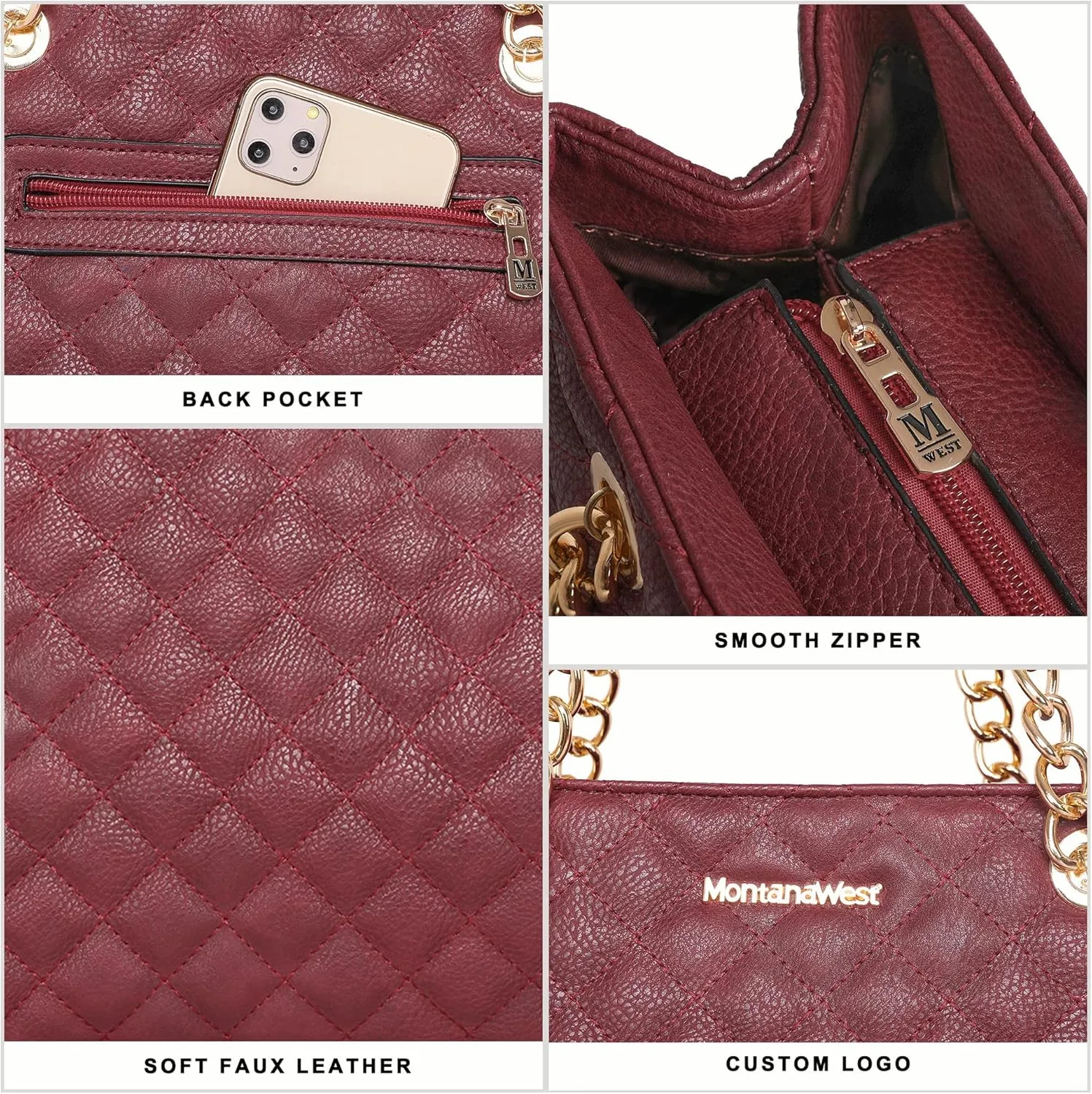 Montana West MEDIUM Tote Bag for Women Quilted Chain Handbags Shoulder Purse