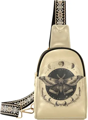 Moon Moth Full-Print Leather Fashion Waist Pack Small Crossbody Bag with Card Slots & Adjustable Strap for Biking Shopping Hiking Running & Casual Outings