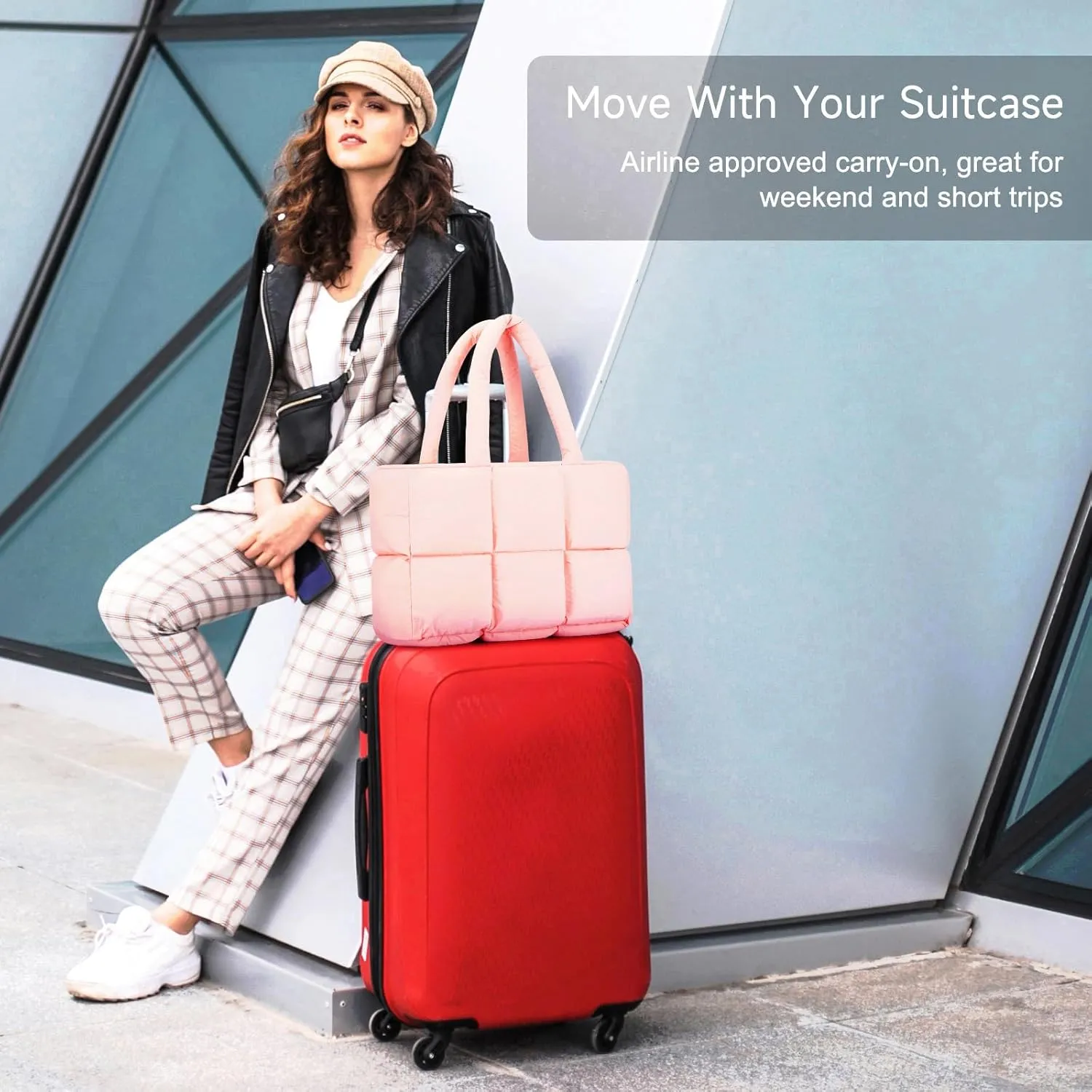 Mossio Travel Puffer Tote Bag for Women - Large Quilted Shoulder Bag Handbag Puffy Weekender Overnight Bag for Shop Work Gym