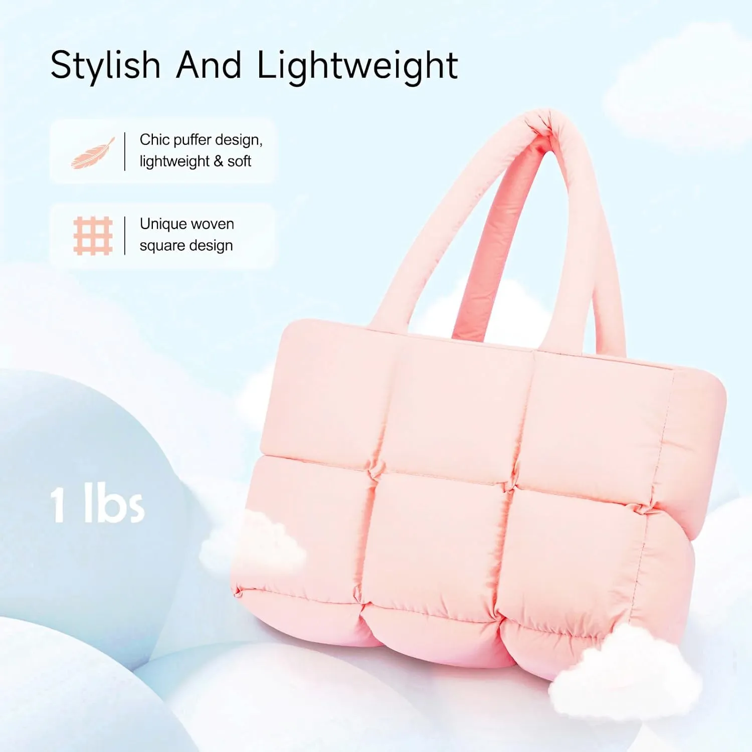 Mossio Travel Puffer Tote Bag for Women - Large Quilted Shoulder Bag Handbag Puffy Weekender Overnight Bag for Shop Work Gym