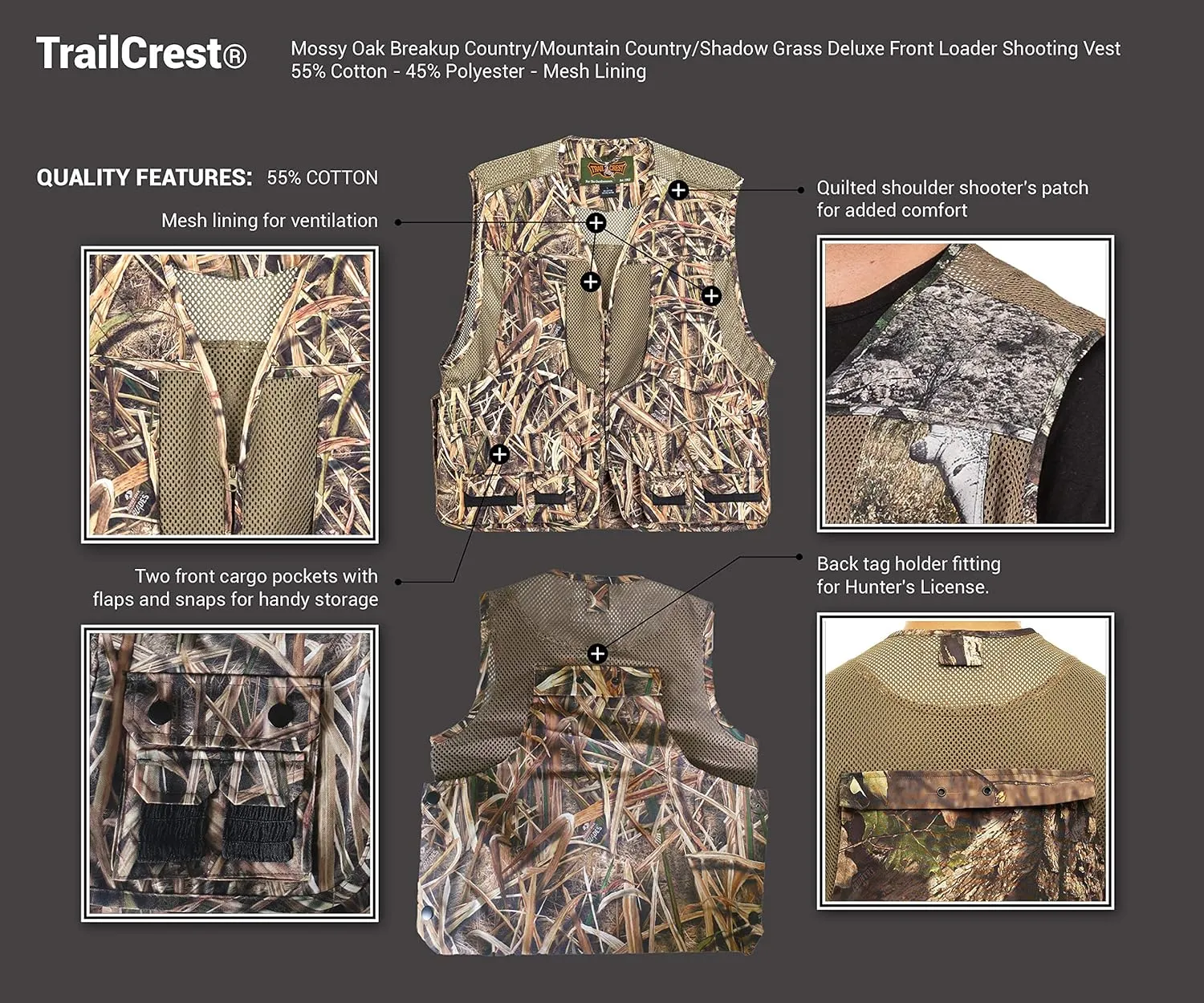 Mossy Oak Hunting Utility Cargo Travel Vest with Pockets Engineers Photographers Journalist