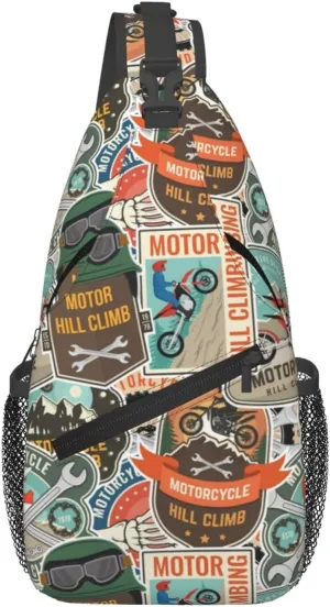 Motorcycle Hill Climb Sling Shoulder Backpack Chest Bag Crossbody Bag Cycling Travel Hiking Daypack Fanny Pack For Men Women Casual Daypack Backpack pattern18