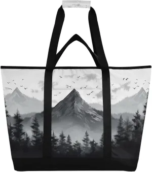 Mountain Reusable Insulated Lunchbox Cooler Bag, Leakproof Kitchen Grocery Bag Collapsible Portable Cooler Tote Bag for Picnic, Camping, Office, Travel